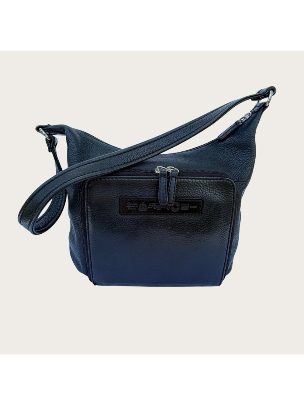 Fossil Black Leather Shoulder Bag 75082 Purse ZB8030 Front Zipper Pocket Zip Top
